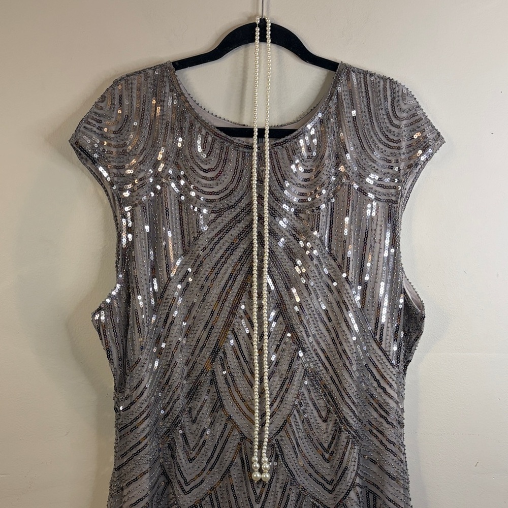 Sleeveless Silver Sequin Fringe Mini Flapper Dress Size 4XL NWOT #300 - Picture 11 of 14